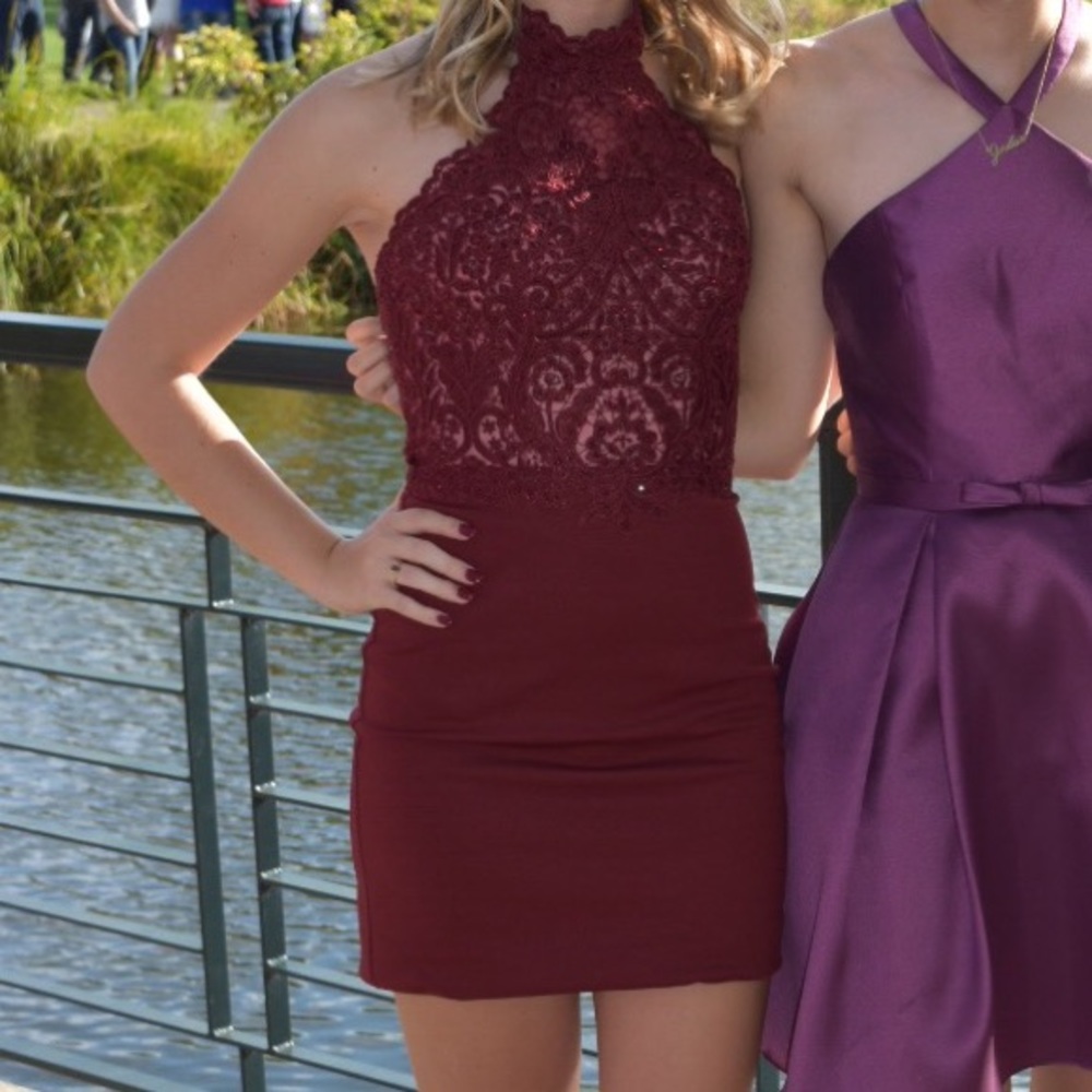 Maroon homecoming dress by Sherri Hill
